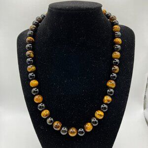 Men's Tiger Eye and Obsidian Genuine Gemstones 18.5 inch Choker Handmade NEW